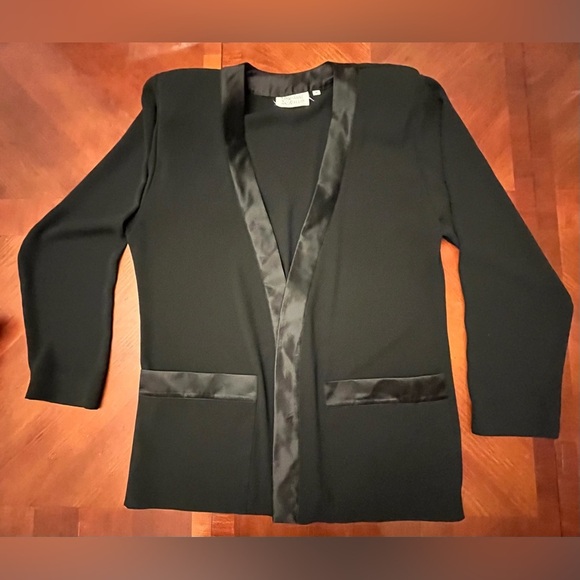 Vintage Anne Klein Open Tuxedo Jacket Blazer Black Size 8 - Picture 2 of 5